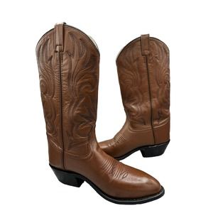 A Jama Brown Leather Cowboy Boots Men’s Size 75 D Western Style Pull On Boots